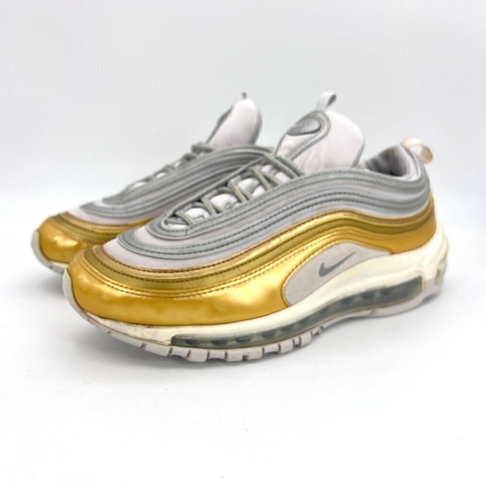 Nike Air Max 97 SE White Metallic Gold Women Running Shoes AQ4137-001 Size 8